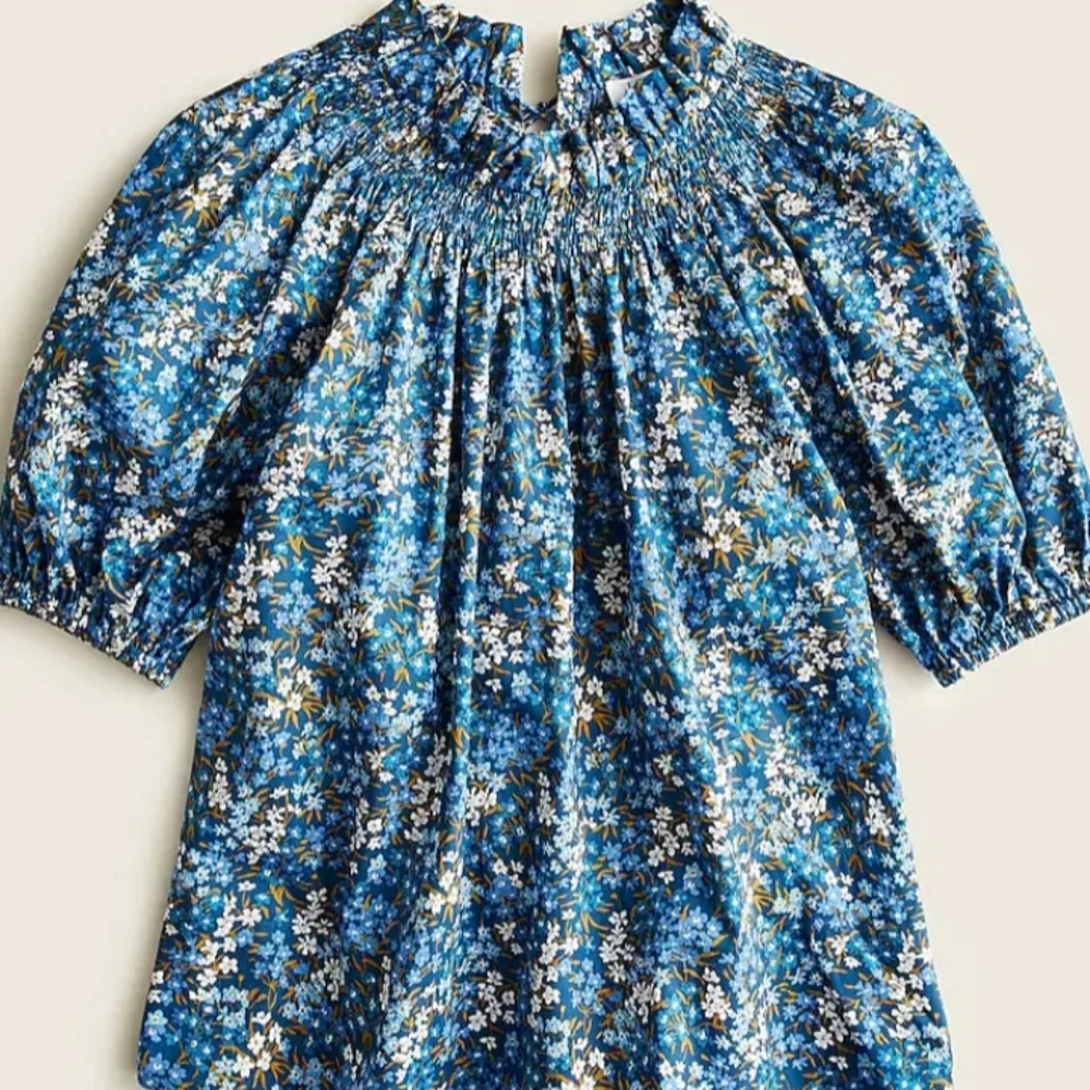 J. Crew Liberty Print Short Puff Sleeve Blue Floral Blouse Top Size XS